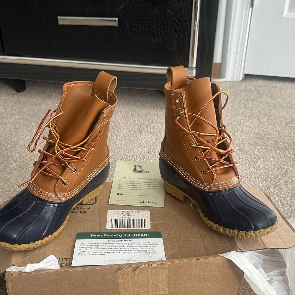 L.L. Bean Tan and Navy Waterproof Boots